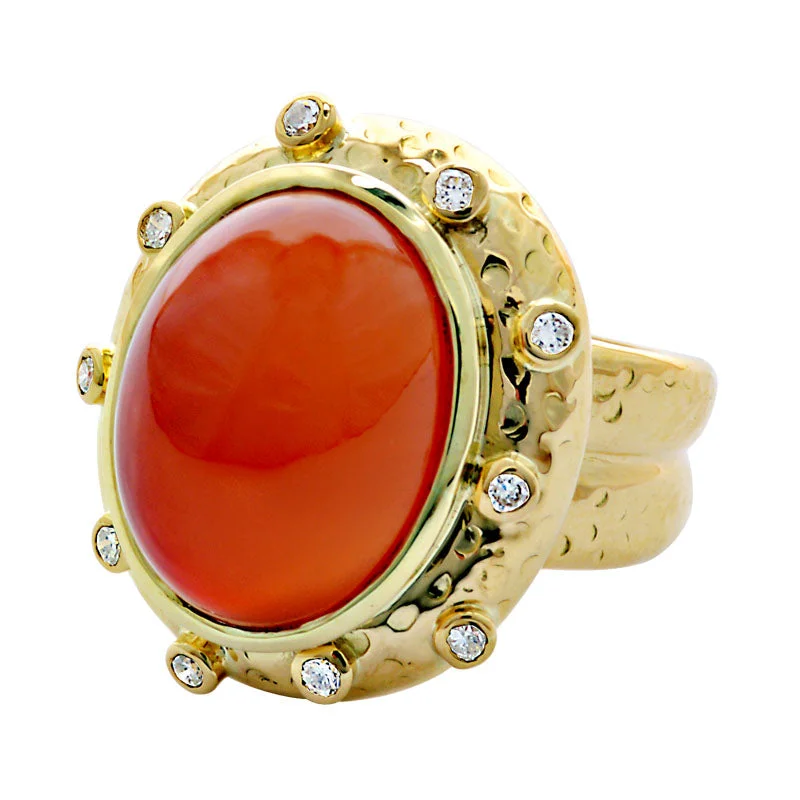 Ladies rings with coal jet -Ring-Cornelian and Diamond