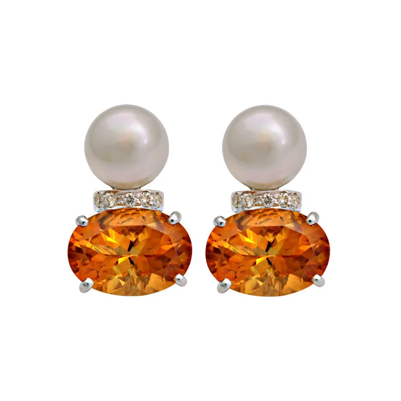 Ladies earrings quiet glamour -Earrings-Citrine, South Sea Pearl and Diamond