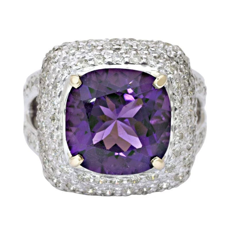 Ladies rings for bold vibes -Ring-Amethyst and Diamond