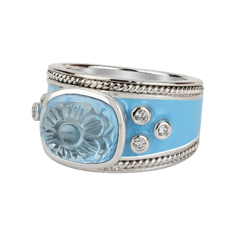 Ladies rings with spire motifs -Ring - Blue Topaz And Diamond (enamel)