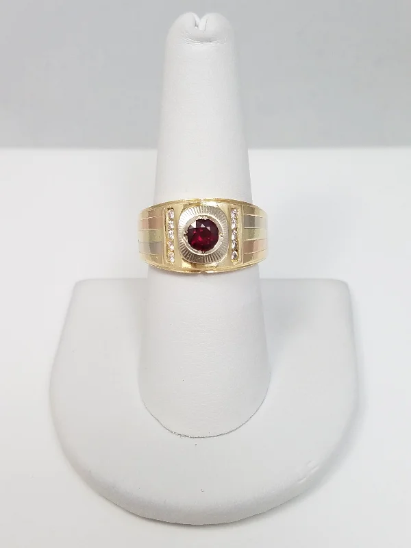 Ladies rings unique elegance -Custom 14k Tri Color Gold Natural Ruby Diamond Ring Band