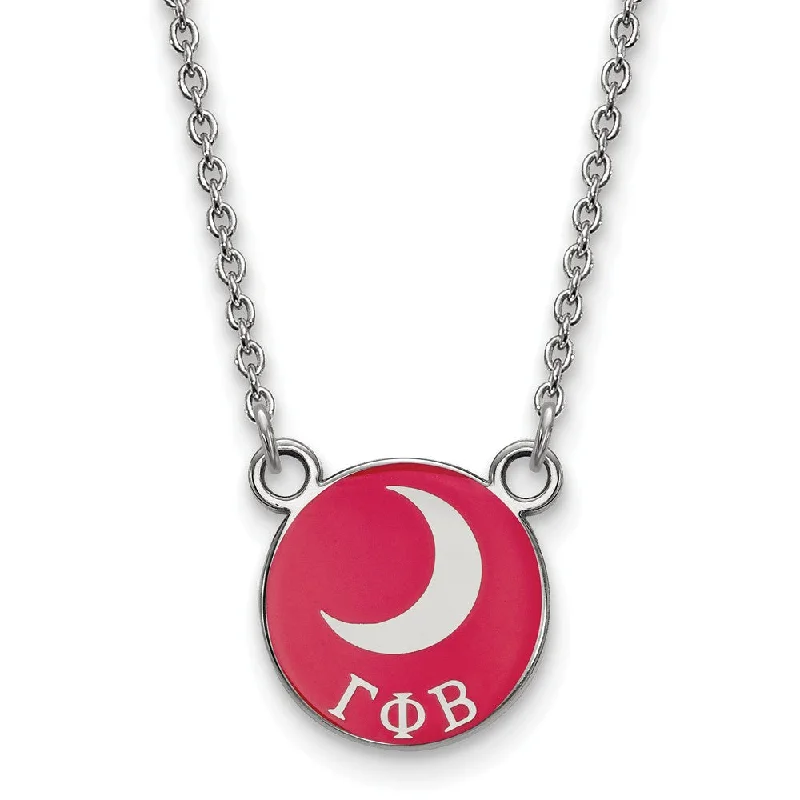 ladies-rose-gold-rope-necklaces-Sterling Silver Gamma Phi Beta Small Red Enamel Moon Disc Necklace