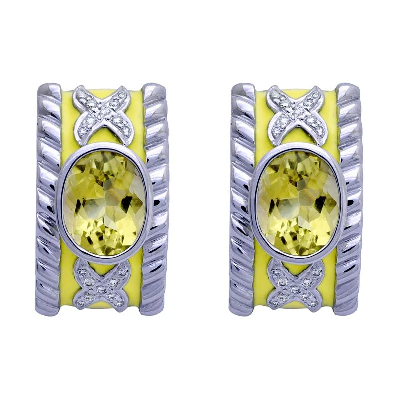 Ladies earrings with woof drops -Earrings- Lemon Quartz and Diamond (Enamel)  (257ES)