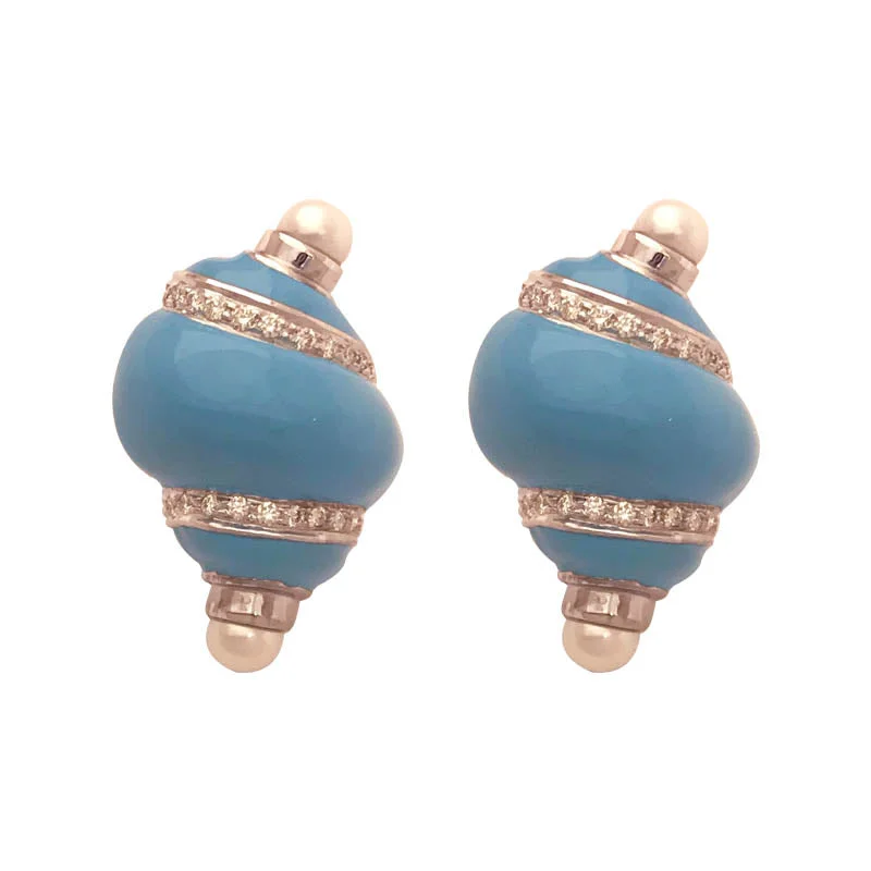 Ladies earrings with sky topaz -EARRINGS- F.W. PEARL & DIAMOND (ENAMEL) IN STERLING SILVER