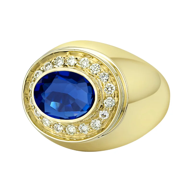 Ladies rings with tide chalcedony -Ring - Blue Sapphire and Diamond in 18K Gold