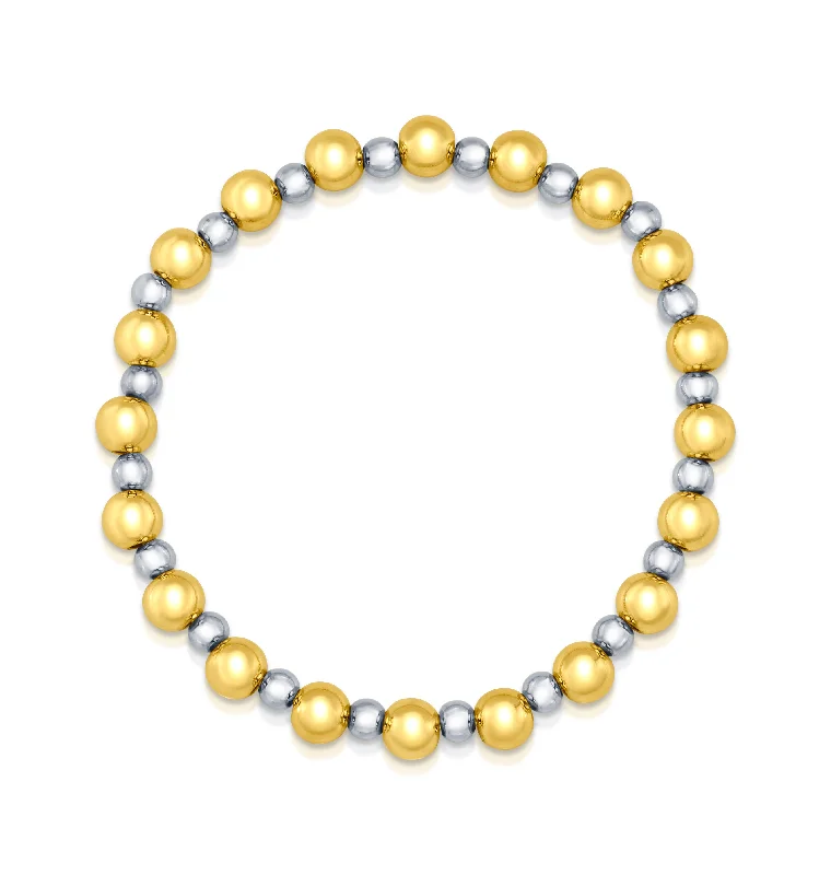 ladies-delicate-gold-bracelets-MIXED METAL BALL STRETCH BRACELET