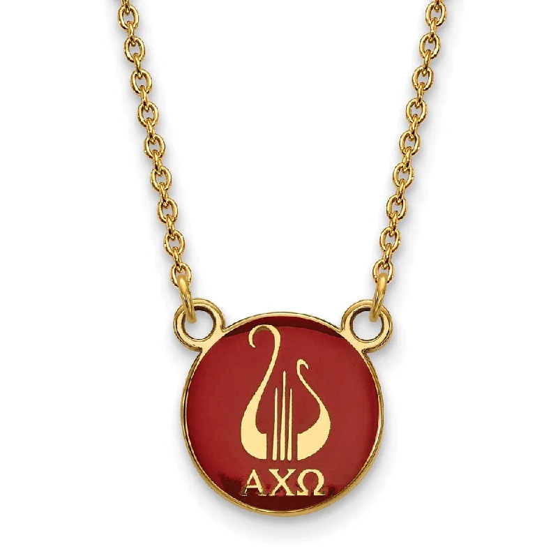 ladies-crystal-bar-necklaces-14K Plated Silver Alpha Chi Omega Small Enamel Logo Necklace