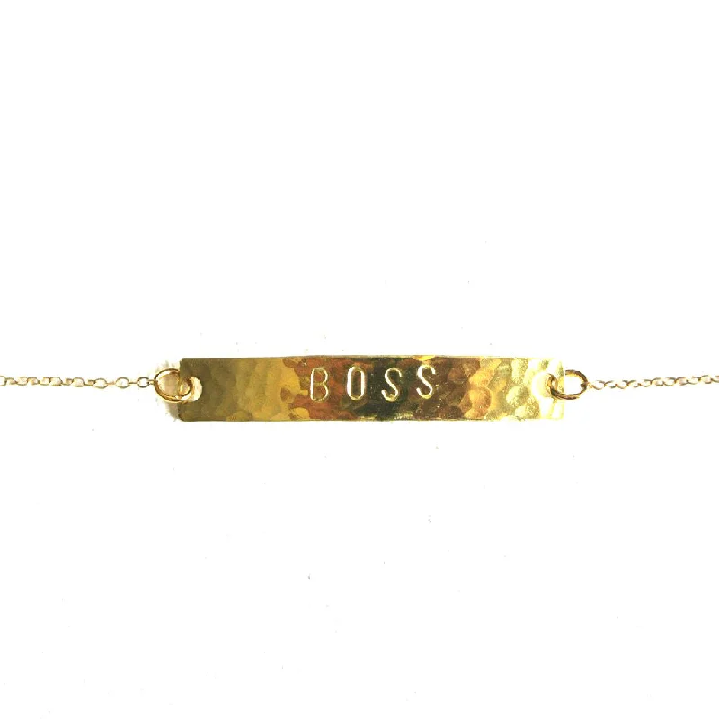 ladies-vintage-silver-bracelets-14kt Gold-Filled Bar Personalized Chain Bracelet - Hammered Finish - Nickel Free