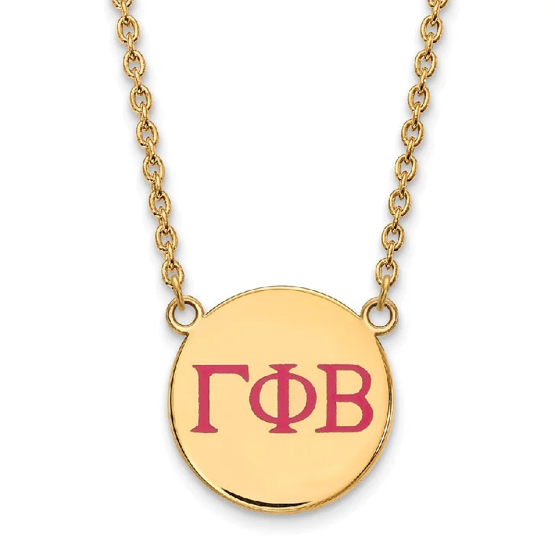 ladies-silver-link-necklaces-14K Plated Silver Gamma Phi Beta Lg Pink Enamel Greek Letters Necklace