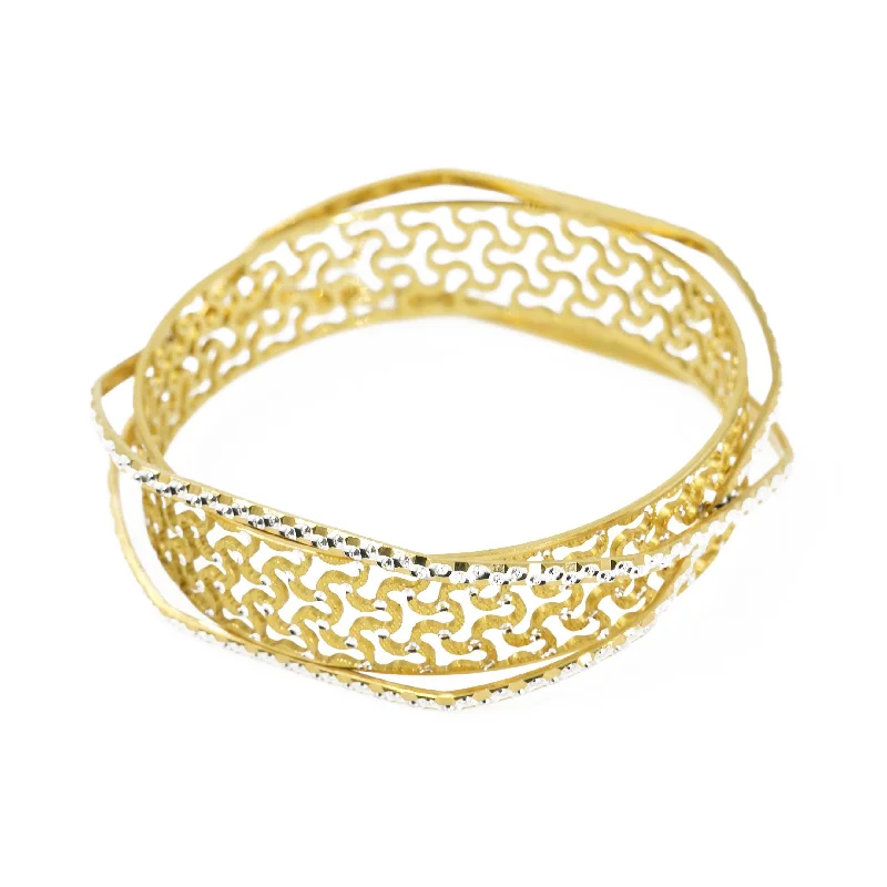 ladies-elegant-silver-bracelets-22K Multi Tone Gold Bangle W/ Diamond Cutting & Open Cut Design on Crossover Bracelets