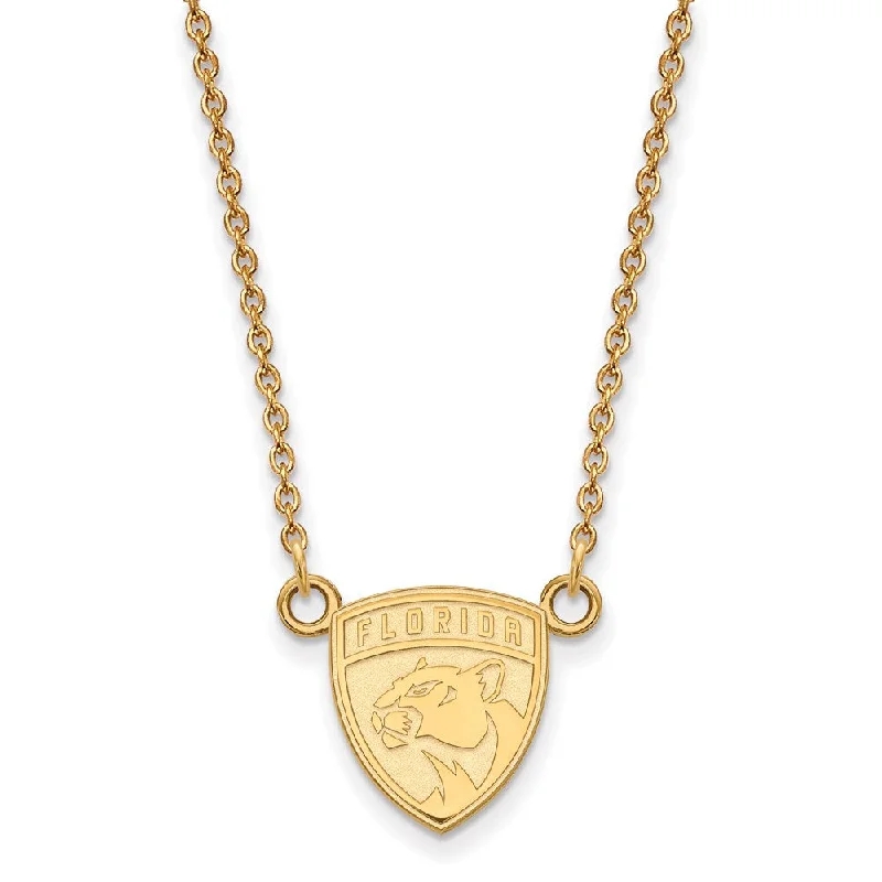 ladies-silver-rose-gold-necklaces-SS 14k Yellow Gold Plated NHL Florida Panthers Small Necklace, 18 Inch