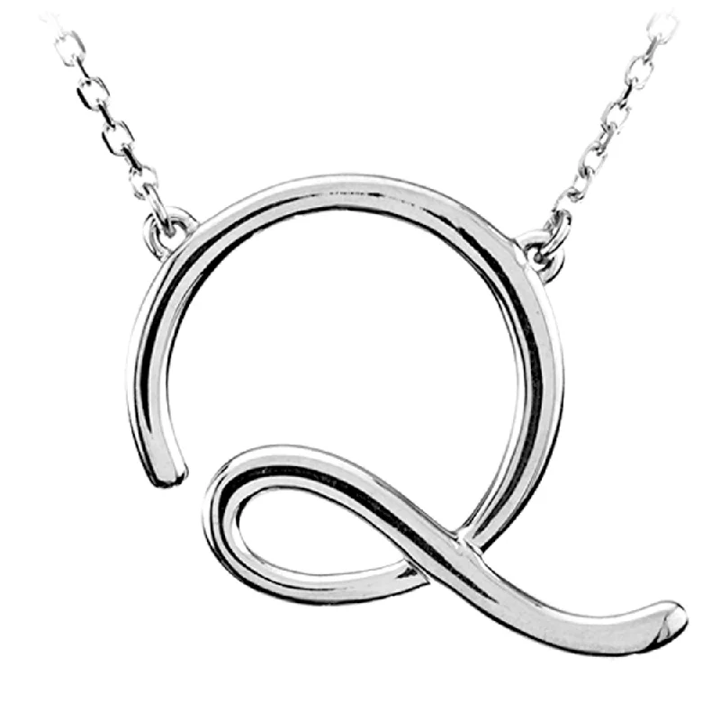 ladies-star-link-necklaces-14k White Gold, Olivia Collection, Medium Script Initial Q Necklace