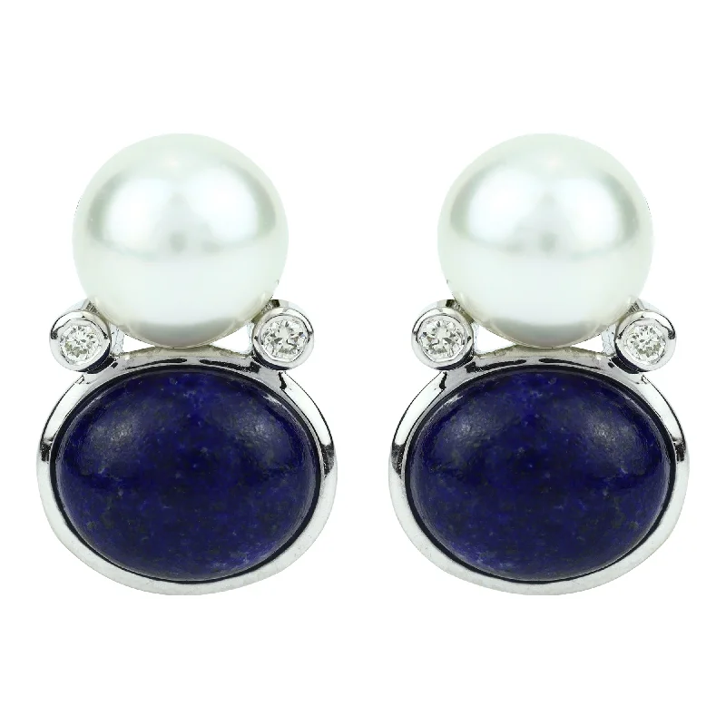 Ladies earrings for startup vibes -Earrings - Lapis Lazuli, South Sea Pearl And Diamond