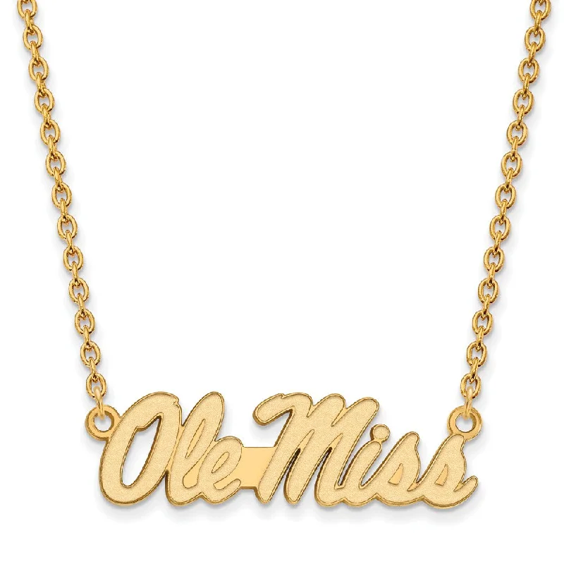 ladies-rustic-link-necklaces-14k Yellow Gold U of Mississippi Ole Miss Logo Pendant Necklace