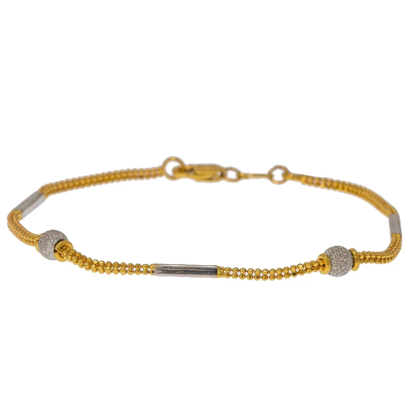 ladies-trendy-gold-bracelets-22K Multi Tone Gold Adjustable Bracelet W/ Pipe, Ball & Clustered Beads