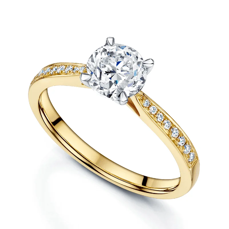 Ladies engagement rings with navy diamonds -Simply Solitaire Collection 18ct Yellow Gold Diamond Solitaire Engagement Ring With Diamond Shoulders GIA Certified 1.00 Carat