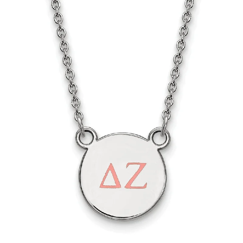 ladies-handmade-silver-necklaces-Sterling Silver Delta Zeta Small Coral Enamel Greek Letters Necklace