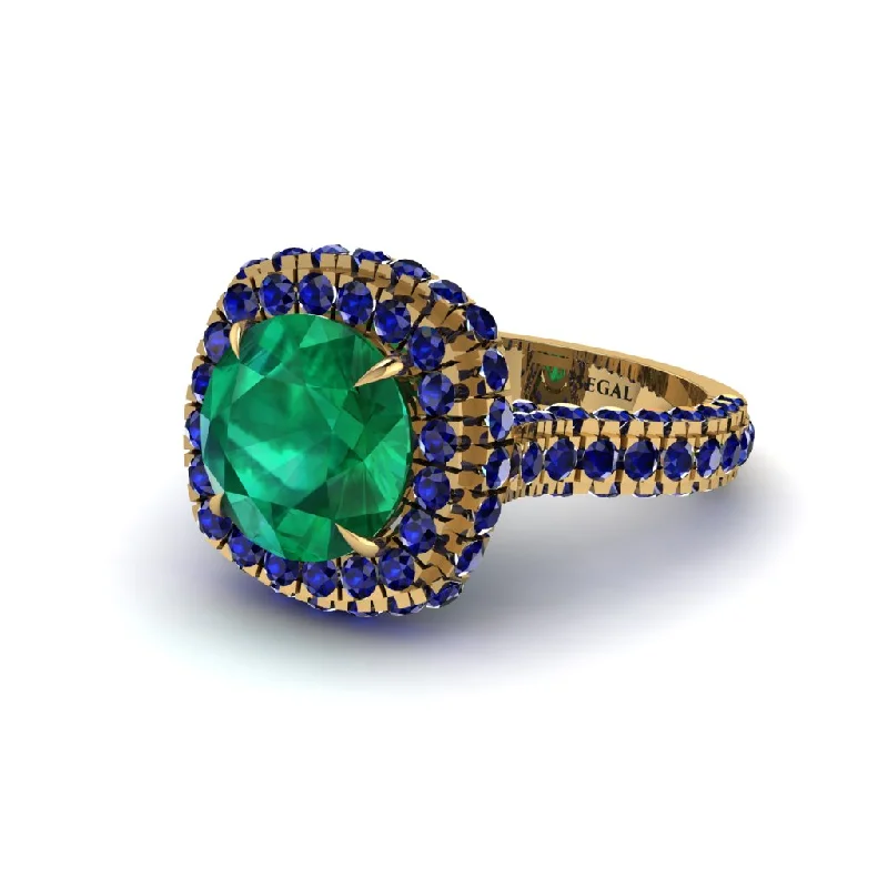 Ladies engagement rings with orb accents -Emerald Pave Double Halo Engagement Ring - Eve No. 64