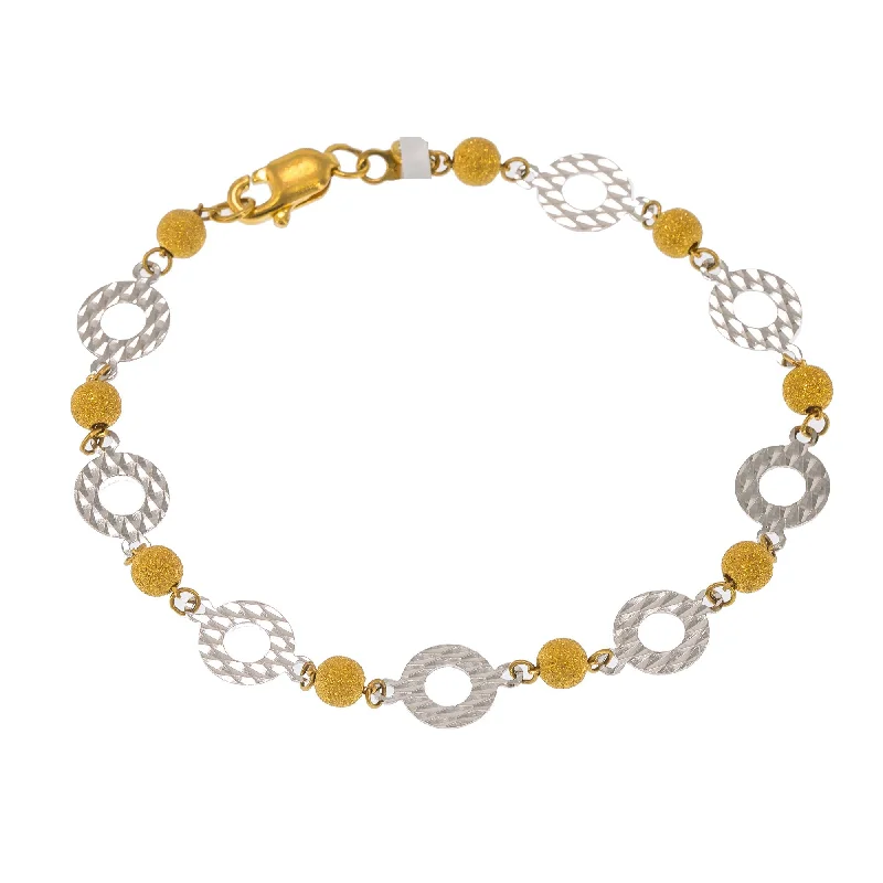 ladies-affordable-pearl-bracelets-22K Multi Tone Gold Adjustable Bracelet W/ White Gold Disc Accents