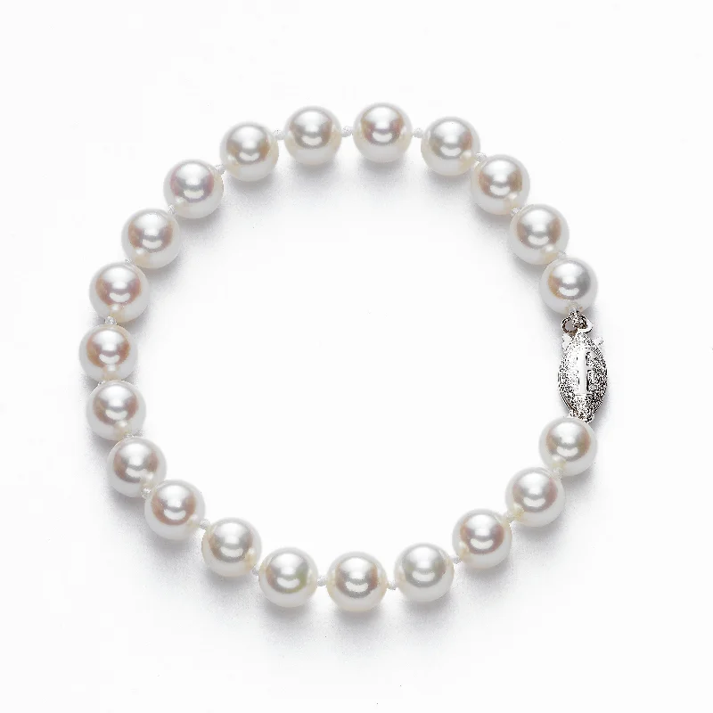 ladies-handmade-silver-bracelets-Saltwater Cultured Pearls, 6.75MM Bracelet, 14K Gold