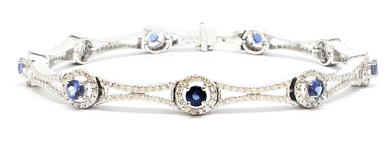 ladies-affordable-pearl-bracelets-Sapphire and Pave Diamond Halo Bracelet