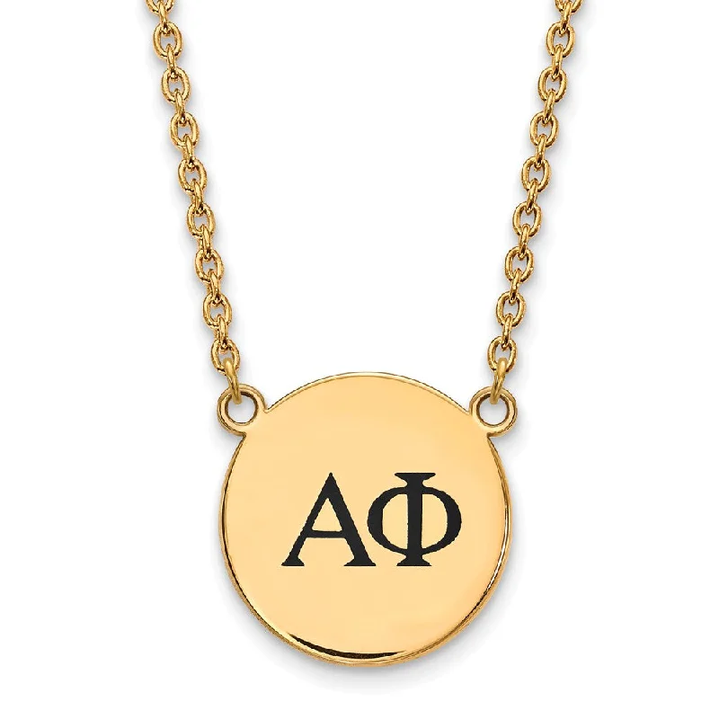 ladies-elegant-diamond-necklaces-14K Plated Silver Alpha Phi Large Black Enamel Necklace