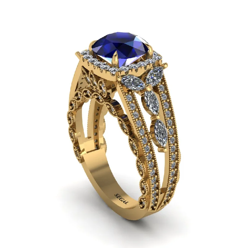 Ladies engagement rings faint romance -Sapphire Eternal Embrace Double Shank Filigree Engagement Ring - Celine No. 13