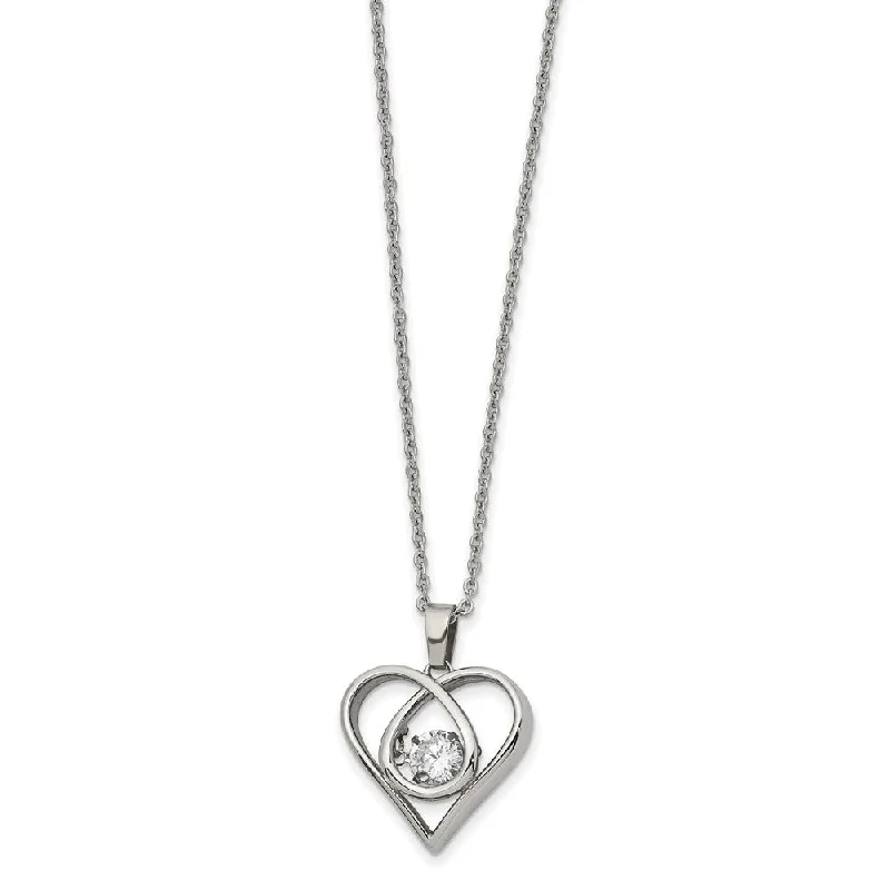 ladies-star-bar-necklaces-Stainless Steel and CZ 19mm Heart Necklace, 16-18 Inch