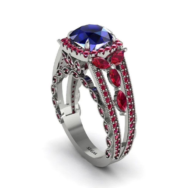 Ladies engagement rings twisted brilliance -Sapphire Eternal Embrace Double Shank Filigree Engagement Ring - Celine No. 60