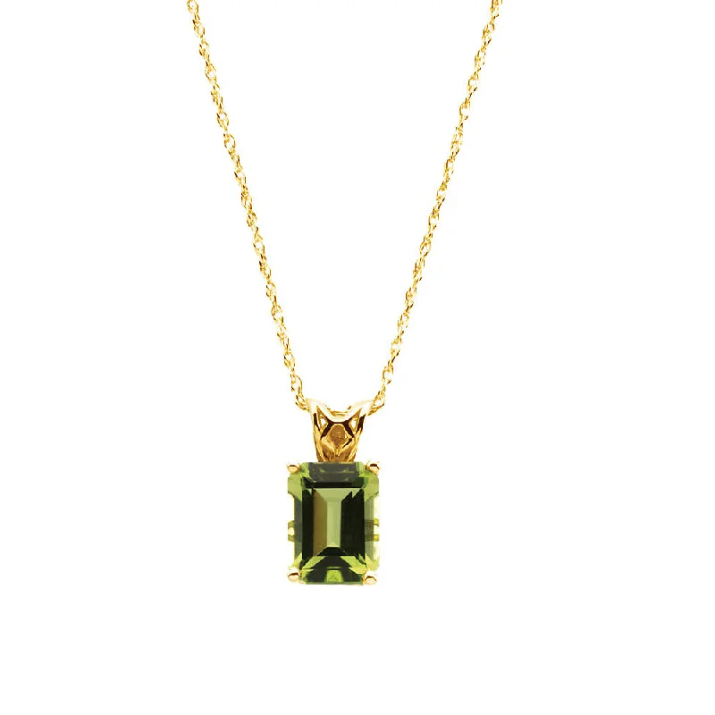 ladies-custom-gold-necklaces-Emerald/Octagon-Cut Peridot Necklace in 14k Yellow Gold, 18 Inch