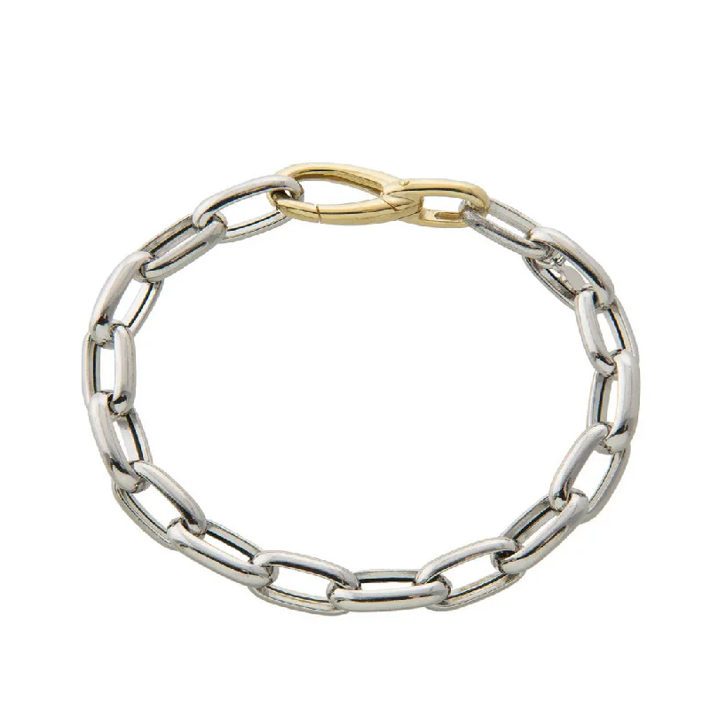 ladies-classic-open-cuff-bracelets-Oval Link Bracelet, Sterling and Gold Plated