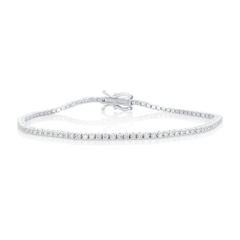 ladies-bridal-braided-bracelets-1.00 Carat Round Diamond Tennis Bracelet in 14K White Gold