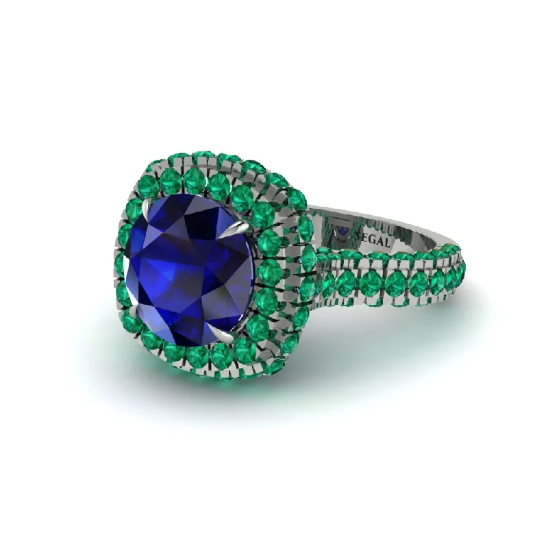 Ladies engagement rings for pure love -Sapphire Pave Double Halo Engagement Ring - Eve No. 30