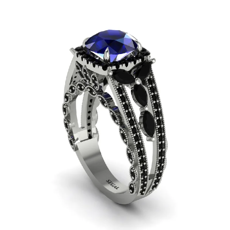 Ladies engagement rings for quiet love -Sapphire Eternal Embrace Double Shank Filigree Engagement Ring - Celine No. 45