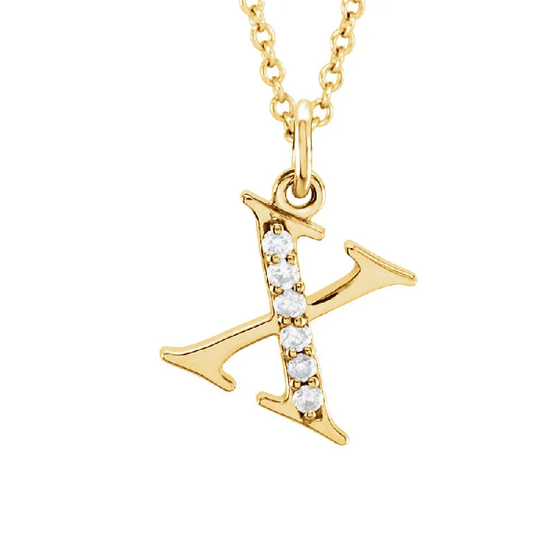 ladies-heart-link-necklaces-The Abbey 14k Yellow Diamond Lower Case Initial 'x' Necklace 16 Inch