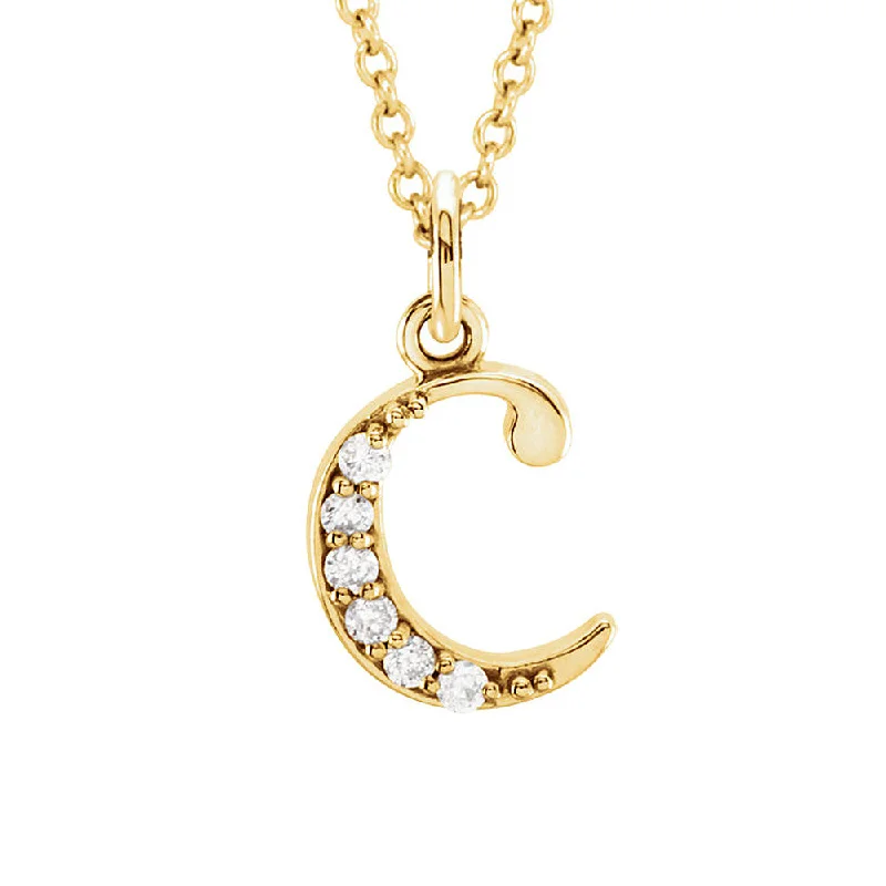 ladies-fashion-pearl-necklaces-The Abbey 14k Yellow Diamond Lower Case Initial 'c' Necklace 16 Inch