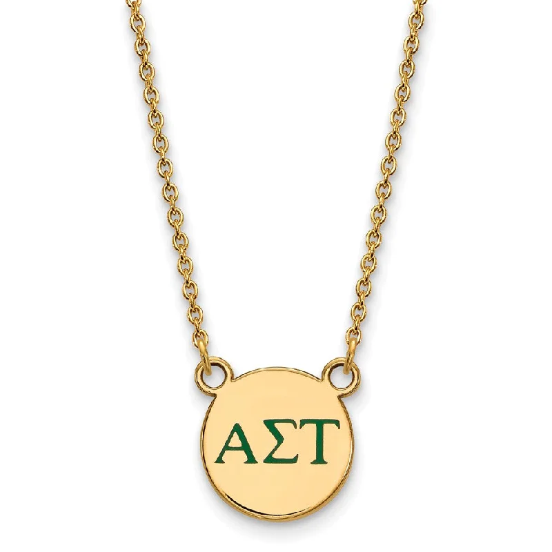 ladies-wedding-rose-gold-necklaces-14K Plated Silver Alpha Sigma Tau Small Green Enamel Greek Necklace