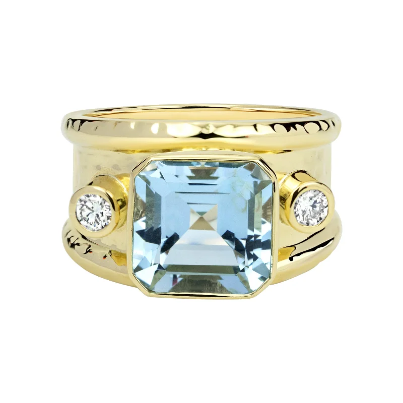 Ladies rings for craft vibes -Ring - Aquamarine And Diamond (2317F)