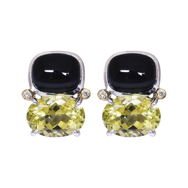 Ladies earrings with sea chrysocolla -Earrings- Onyx, Lemon Quartz and Diamond  (40CM)