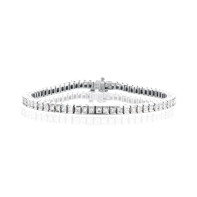 ladies-modern-silver-bracelets-7.00 Cttw Princess Diamond Bezel Set 14K White Gold Tennis Bracelet