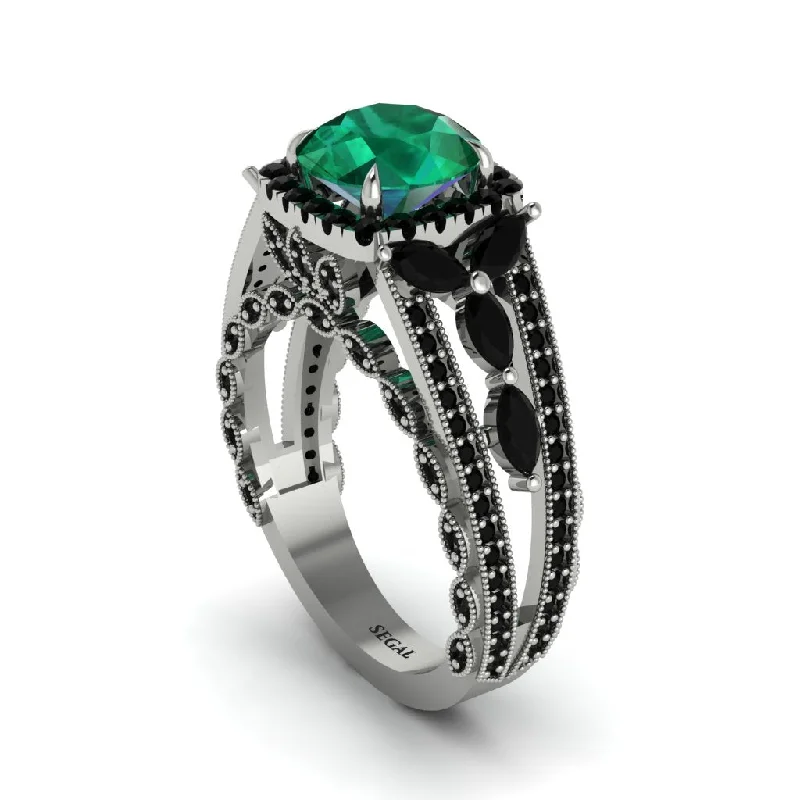 Ladies engagement rings for cozy love -Emerald Eternal Embrace Double Shank Filigree Engagement Ring - Celine No. 36