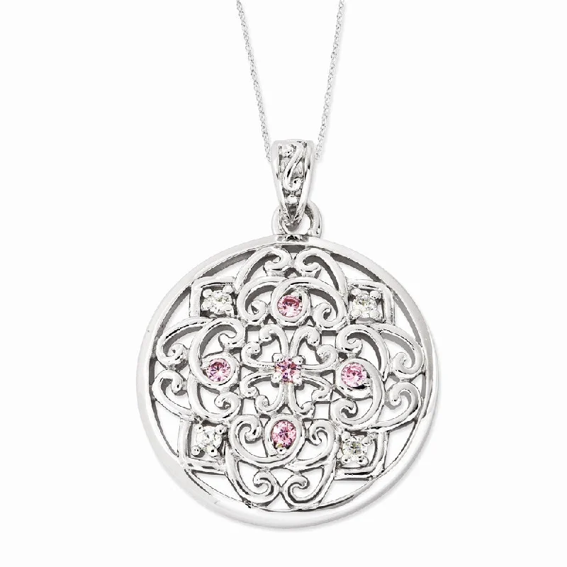 ladies-everyday-rose-gold-necklaces-Rhodium Plated Sterling & CZ Love Binds Us Together Necklace, 18 Inch