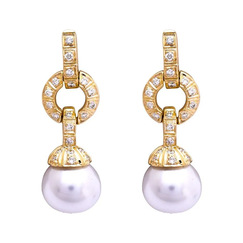 Ladies earrings trendy sparkle -Earrings- South Sea Pearl and Diamond  (2203G)