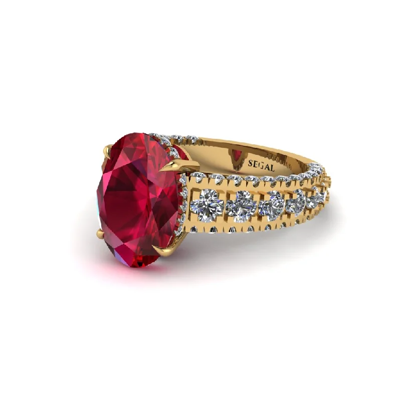 Ladies engagement rings satin romance -4ct Oval Cut Ruby Pave Engagement Ring - Selah No. 10