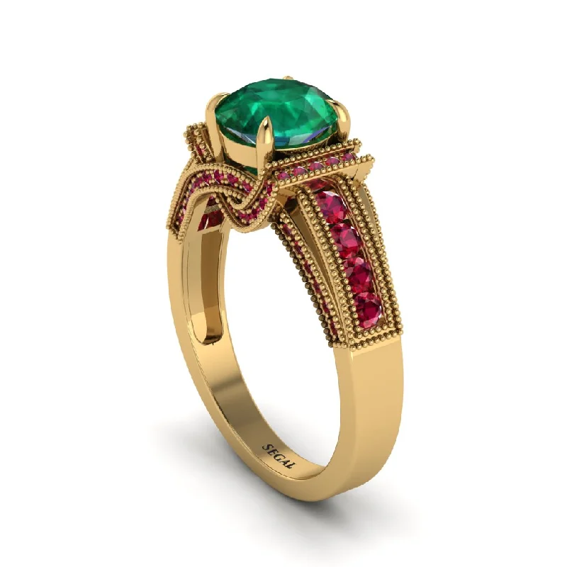 Ladies engagement rings fun romance -Emerald Eternal Embrace Milgrain Engagement Ring - Fernanda No. 49