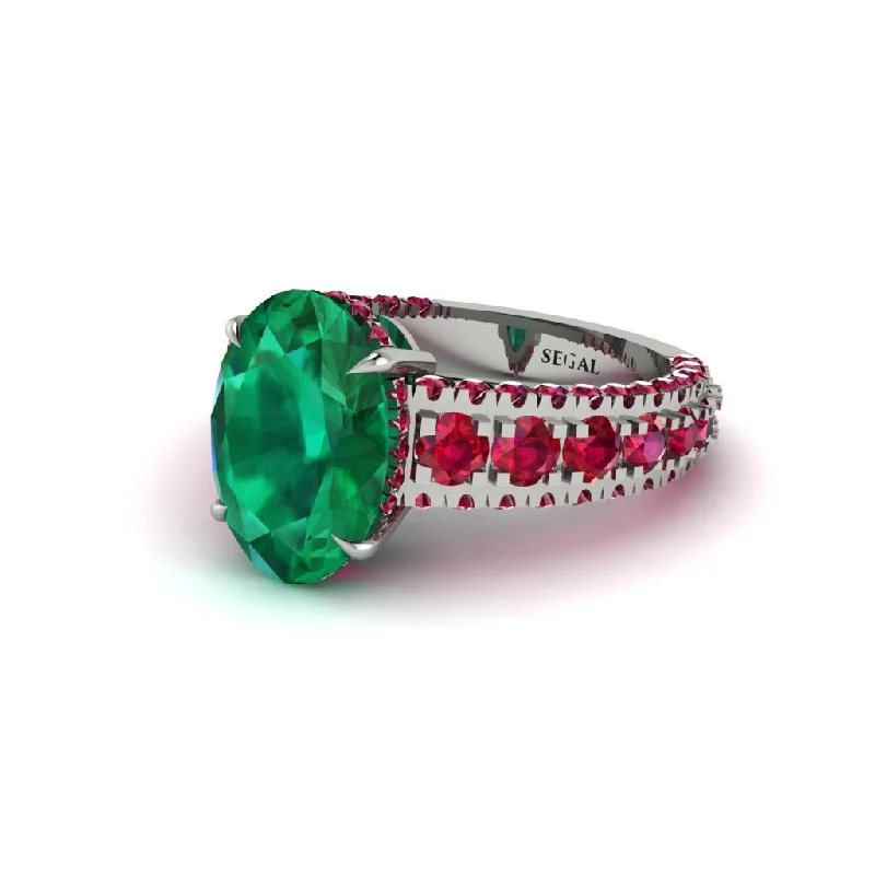 Ladies engagement rings for dance-floor love -4ct Oval Cut Emerald Pave Engagement Ring - Selah No. 51