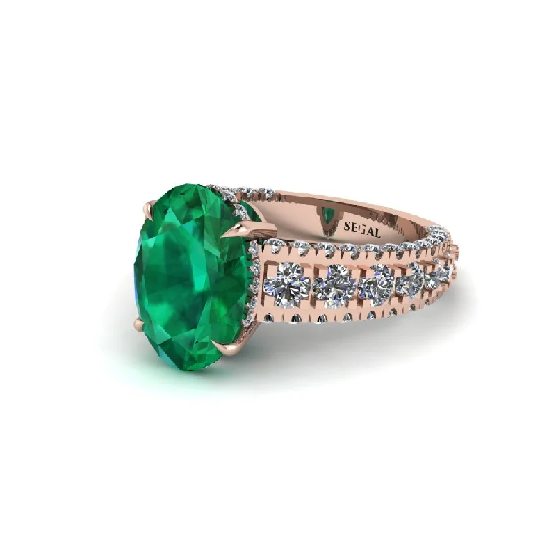 Ladies engagement rings lustrous brilliance -4ct Oval Cut Emerald Pave Engagement Ring - Selah No. 5