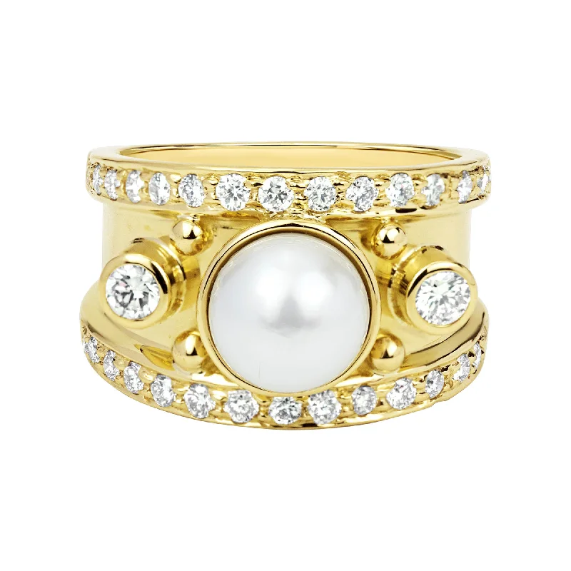 Ladies rings with star motifs -Ring - South Sea Pearl And Diamond (2323E)