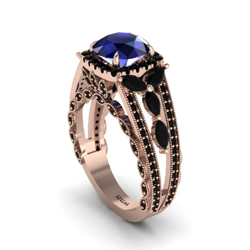 Ladies engagement rings with crown settings -Sapphire Eternal Embrace Double Shank Filigree Engagement Ring - Celine No. 44