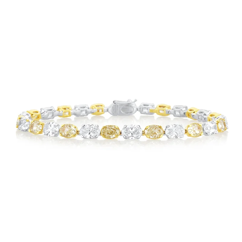 ladies-fashion-rose-gold-bracelets-14.28 Carat White & Yellow Natural Diamond Oval East West Tennis Bracelet in 18K White & Yellow Gold